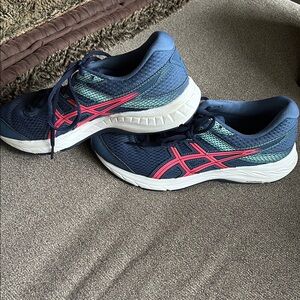 Asics Blue and Pink Athletic Running Shoes with Breathable Mesh